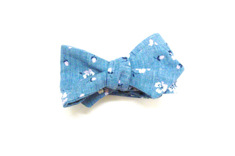 Light Chambray Floral Bow Tie