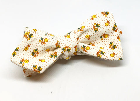 Gold Flowers and Pin Dots Bow Tie