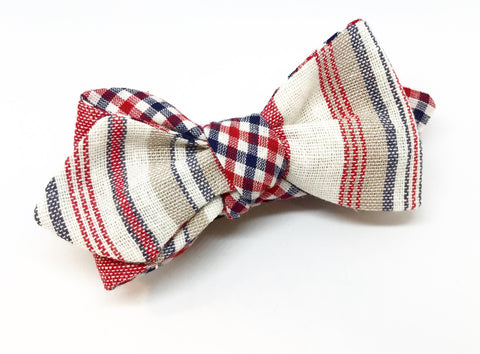 Linen Stripe and Check Bow Tie