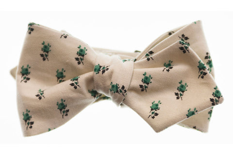 Green and Ivory Floral Bow Tie