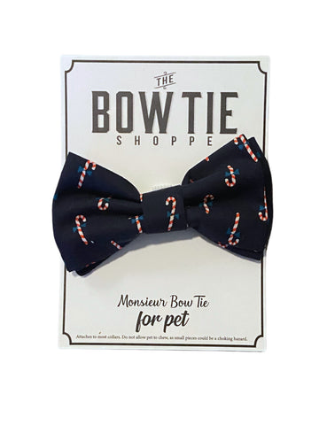 Monsieur Pet Bow Tie - Navy Candy Cane