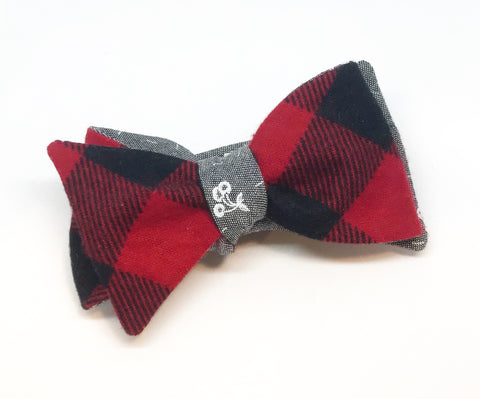 Buffalo Check Flannel and Chambray Cherries Reversible Bow Tie