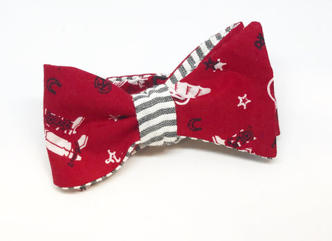 Giddy Up Cowboy and Stripe Reversible Bow Tie