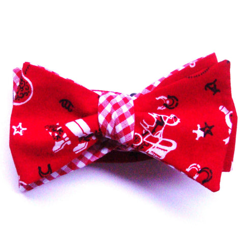 Giddy up!  Deep Red Covered Wagon Bow Tie