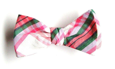 Pink Madras Plaid Bow Tie