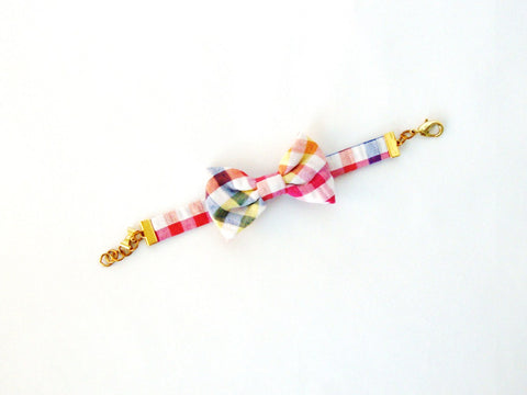 Multicolor Gingham Seersucker Bow Bracelet