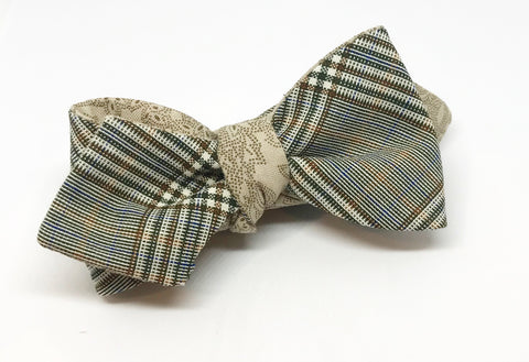 Glen Plaid and Paisley Pointillism Reversible Bow Tie