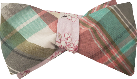 Team Jakey Reversible Plaid and Cherry Blossom Bow Tie