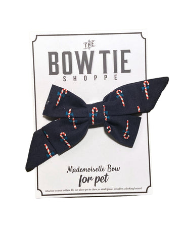 Mademoiselle Pet Bow - Navy Candy Cane